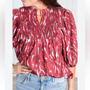 Michelle McDowell Red & White Jona‎ Game Day Blouse. Size Large.
